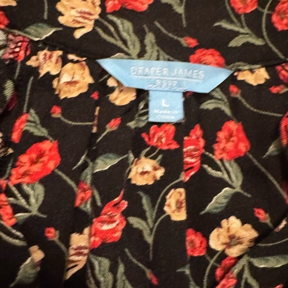 Draper James Floral Black Dress, Size Large, Adjustable Waist, Long Sleeve - Picture 4 of 5